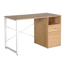 Xtech - Desk - rectangular - wood, steel, polyvinyl chloride (PVC) - beige wood - white base