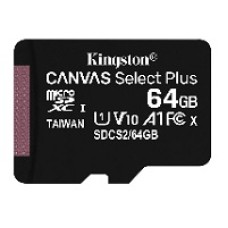 Kingston Canvas Select Plus - Flash memory card (microSDXC to SD adapter included) - 64 GB - A1 / Video Class V10 / UHS Class 1 / Class10 - microSDXC UHS-I